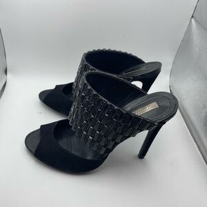 Schutz Sandalia Salto Alto nubuck black beaded high heels women’s EU 38